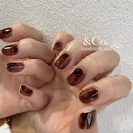  &Co. 高品質ネイルチップ【もやもやニュアンスべっ甲】先端ゴールドライン　秋冬