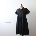 ＊夏ＳＡＬＥ　１１６cm丈　開襟　ウエスト内タック　Charme　ワンピース　ツイルコットン　袖丈長め　半袖　ブラック　H40
