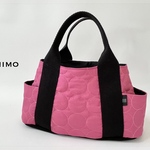 新作・SIOCO・Miramareシリーズ  キルト生地トートバッグ【MINIMO】サークル柄キルト（スモーキーピンク）×杉綾織テープ（黒）サイドポケット　自立　新色　春