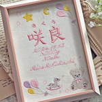 《命名書/テディベアピンク/出生データ》 刺繍 命名書 命名札 名前旗 名前札 命名 初節句 七五三 お食い初め お宮参り お七夜 ひな祭り 出産祝い 百日祝い 初誕生 赤ちゃん お祝い 誕生日 くま