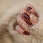 fukami red ﾈｲﾙﾁｯﾌﾟ ニュアンスネイル　ボルドーネイル　バレンタインネイル　ゴールド　奥行きネイル　キラキラネイル　クリスマス　冬ネイル　マグネット
