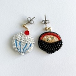 大盛りご飯とお味噌汁のゆらゆらピアス　ビーズ刺繍　オートクチュール刺繍　手刺繍　日本