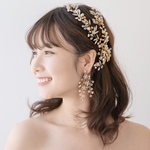 ◇ヘアアクセサリー＆ピアスorイヤリング◇ゴールド　ヘッドドレス　ウェディング　ブライダル　前撮り　ロケ　he1