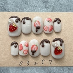 ネイルチップニュアンス苺ひょっこりくまさん3Dチョコ973