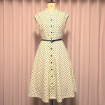 Ivory×Navy  Dot  Flare  Dress