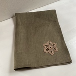 【NEW】リネンキッチンクロス☆ふきん☆手編みモチーフ編み付き