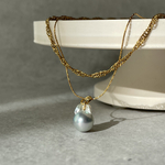 再販【ネックレス】あこやバロックパール 二連 ゴールド ネックレス/ゴールド 秋 フォーマル 結婚式 シンプル 重ね付け お呼ばれ 繊細 華奢 オケージョン