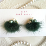 再販×5回以上♡秋冬ファービジューピアス(モスグリーン)♡送料込み