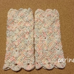 フラワーアフガンのハンドウォーマー*ベージュミックス