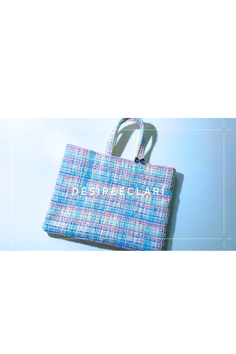 高級尾州ツイードトートバッグ ブラックネイビーhandmade