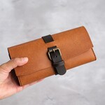 Wファスナー　革　長財布　キャメル　イタリア レザー