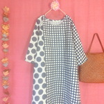 ◆sale◆ ドット＆チェックゆったり ワンピース レトロネイビー