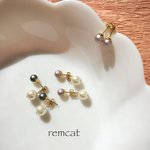ラメ入りパールキャッチのシンプルピアス