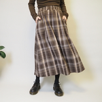 期間限定価格❤︎再販❤︎大人かわいいコットン100格子柄フレアギャザースカート（モカムース）25007