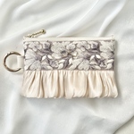 【new】【受注制作】［purple］インド刺繍リボン　合皮　フェイクレザー　カラビナ付きポーチ