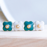 美濃焼タイルのピアス / イヤリング　4つセット　ターコイズ　ホワイト　ターコイズブルー