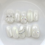 𝐖𝐡𝐢𝐭𝐞 𝐬𝐢𝐥𝐤 ♥ ̖́-‬ ネイルチップnail tip 韓国 大人可愛い order nail