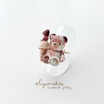 🍨🧸Teddy bear ring ✵ 3色チョコカラーのタータンチェック柄くまさんの指輪《 Latte ice  》 フリーリング 