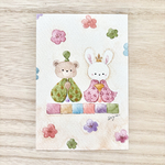 🎎「ほっこりお雛様」水彩画イラストポストカード　2枚セット　桃の節句　雛祭り　ひなまつり　ひな祭り　おひなさま　おひな様　ウサギ　うさぎ　兎　くま　クマ　北欧