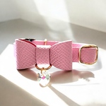 おしゃれリボン猫首輪　クリスタルハートチャーム　ラベンダーピンク　