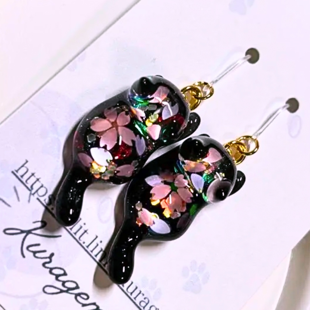 天然石 猫のチャーム キーホルダー（猫 ハンドメイド） - kuragemade_