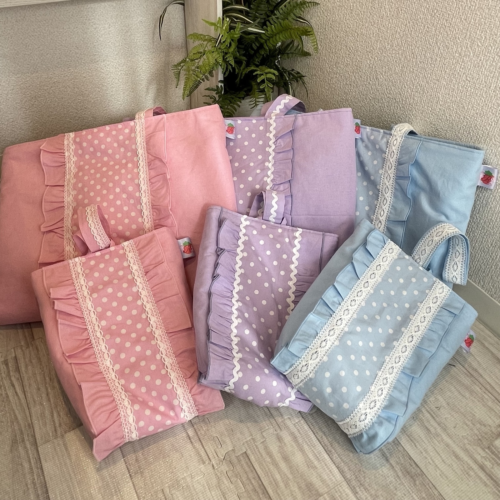 ハンドメイドレッスンバック上靴袋入園入学セット　韓国くまハートピンクキルティング 即納】KiitosOriginal ：ヌビ レッスンバッグ・上履き入れ