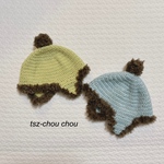 【耳当て付きキッズニット帽　イエロー】2color* キッズニット帽　ポンポン付き　ベビー　ニット帽