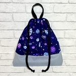 惑星(パープル)×ストライプ　お道具袋/給食袋　持ち手付き両紐巾着30×29×6cm