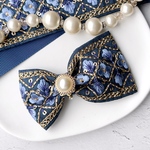 ＊幅広ネイビー×インド 刺繍リボン × ヴィンテージパールボタン ヘアクリップ / バレッタ＊ゴールド/H015