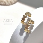 k18gp◆Bijou III in a row hoop  3連ビジュー フープイヤリング　樹脂イヤリング　樹脂ピアス　金属アレルギー対応　ノンホールピアス　フープピアス　お洒落　シンプル