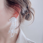 手編みクリアビーズのピアス/イヤリング  【金属アレルギー対応】　花嫁様にも♡ﾞ