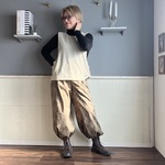 【八丈島復興応援作品】コーデュロイアラジンパンツ　花柄ベージュ　