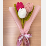 チューリップの花束♡   かぎ編み　かぎ編み花束　ハンドメイド　毛糸　枯れないお花　チューリップ　