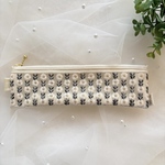 【受注生産】インド刺繍リボンのペンケース⌘ White ⌘合成皮革製