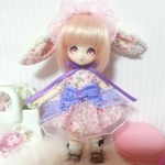 白うさぎちゃん ロップイヤー 小花柄 ×紫リボン  オビツ11
