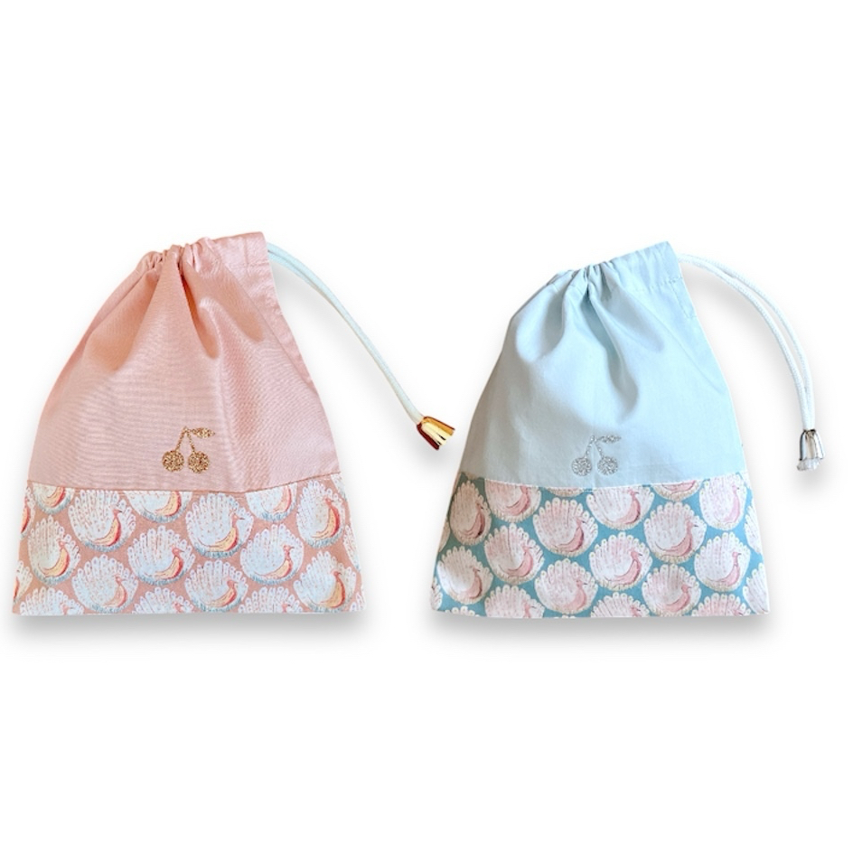 MIHAYA♡　リバティ ハンドメイド コップ袋 お弁当袋 ナップサック リバティ巾着 (お弁当袋 コップ袋 給食袋 ) ベッツィ ピンク