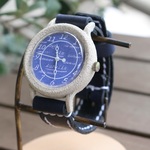 手作り腕時計【金属アレルギー対応】Via Aurelia(ストーンケースWhite & Dark Blue)   --- アンティークでシンプルな男性、女性兼用腕時計。ベルトは牛革を使用。