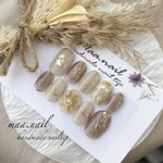 ブラウン×オレンジ🧡フラワーネイルチップ