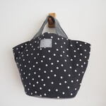 【SALE】生地の森　リネンドット　マルシェトート　黒×グレー　前ポケット　リネン　バイカラー