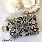 《new》🥀大人気インド刺繍ポーチ　インド刺繍　インド刺繍リボン　コスメポーチ　ポーチ　ギフト　ブラック　パールチャーム付き