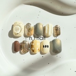 【ベリーショート】個性派デザイン　ニュアンス　フラッシュネイル　インクネイル　ぷっくりネイル　現品販売