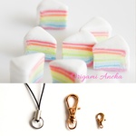 【選べる・金具/無し可】こだわりの レインボーケーキ🌈🍰 （ チャーム ストラップ キーホルダー ）ミニチュア スイーツ フェイクフード 虹 夏 ケーキ