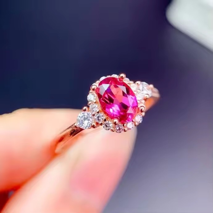 〖topaz〗天然 ピンク トパーズ マゼンダ ヘイロー ゴージャス 指輪 透かし リング シルバー925 天然石