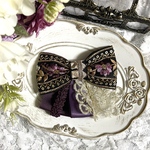 【リボンNO.342】RibbonDressシリーズ　インド刺繍　リボン　ヘアアクセサリー　個性的　大人可愛い フラワー 推し活　パープル系【まる福】