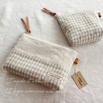 shiori071011様オーダー品　　通帳ポーチ&サニタリーポーチ【check beige】