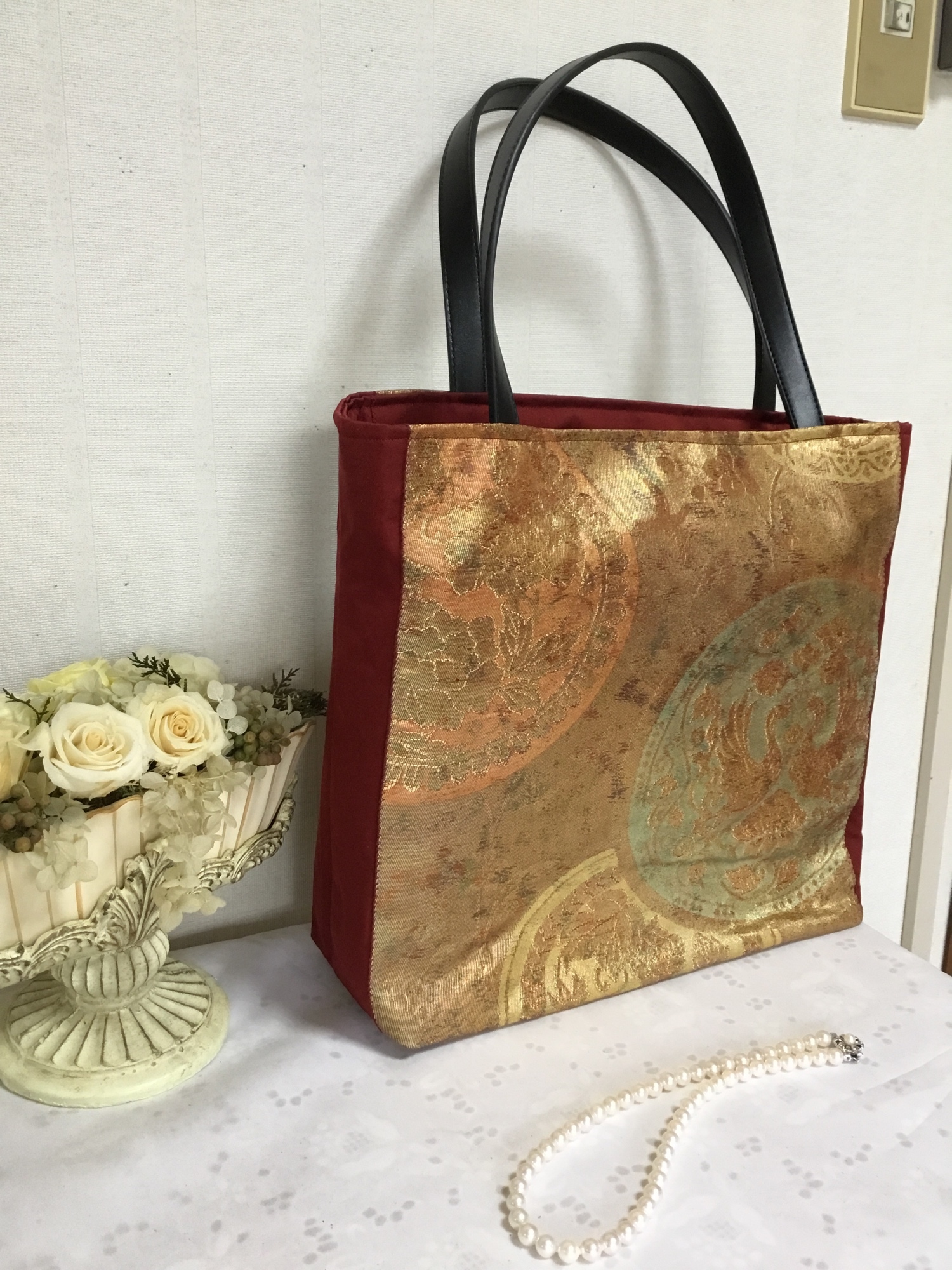 ハンドメイド・リメイク・帯・カバン・トートバッグ・お出掛け・A4ファイ・85