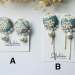 グリーンインド刺繍リボン／パール  ピアス イヤリング