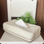 ティッシュボックスケース‥line / コットン×ティーラテline