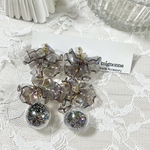 限定1点 グレー 花びら×ガラス イヤリング/ピアス 