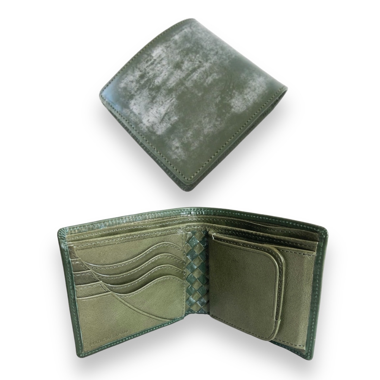 番外編 "Basic"アートウォレット 英国産ブライドルレザー<GREEN>×バローロ<Olive Green>